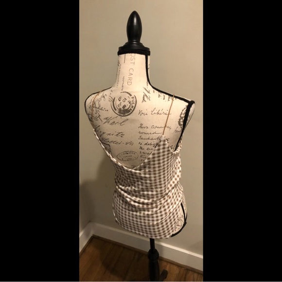 “Gaze” women’s brown & white checker camisole/tank top/spaghetti strap bodysuit - Picture 6 of 8